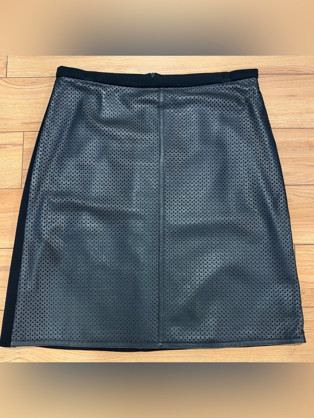 Max Mara Black Label Black Perforated faux leather Aline Skirt